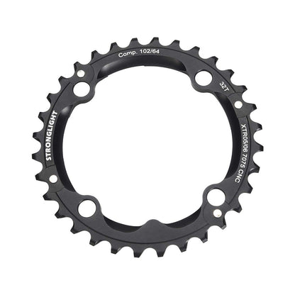 Middenblad STRONGLIGHT aluminium 7075 SHIMANO XTR M960 9 versnellingen 4 boutgaten 102 mm — kettingblad op witte achtergrond