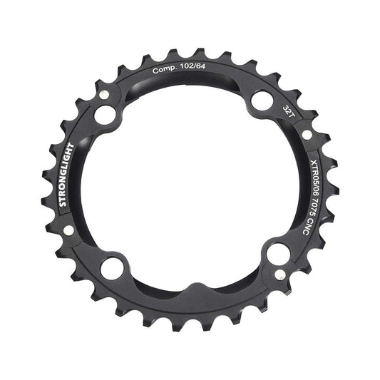 Plateau Intermédiaire STRONGLIGHT ALU 7075 SHIMANO XTR M960 9V 4 Trous 102mm — vue du plateau sur fond blanc