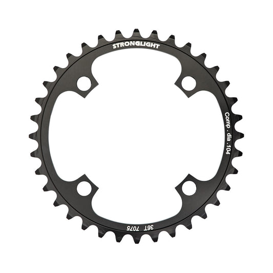 Enkel kettingblad STRONGLIGHT aluminium 7075 downhill 8/9 versnellingen 4 boutgaten 104 mm — kettingblad op witte achtergrond