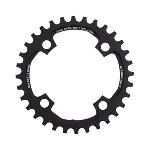 Plateau Mono STRONGLIGHT ALU 7075 NARROW WIDE Sram X01 11V 4 Trous 94mm — vue du plateau sur fond blanc
