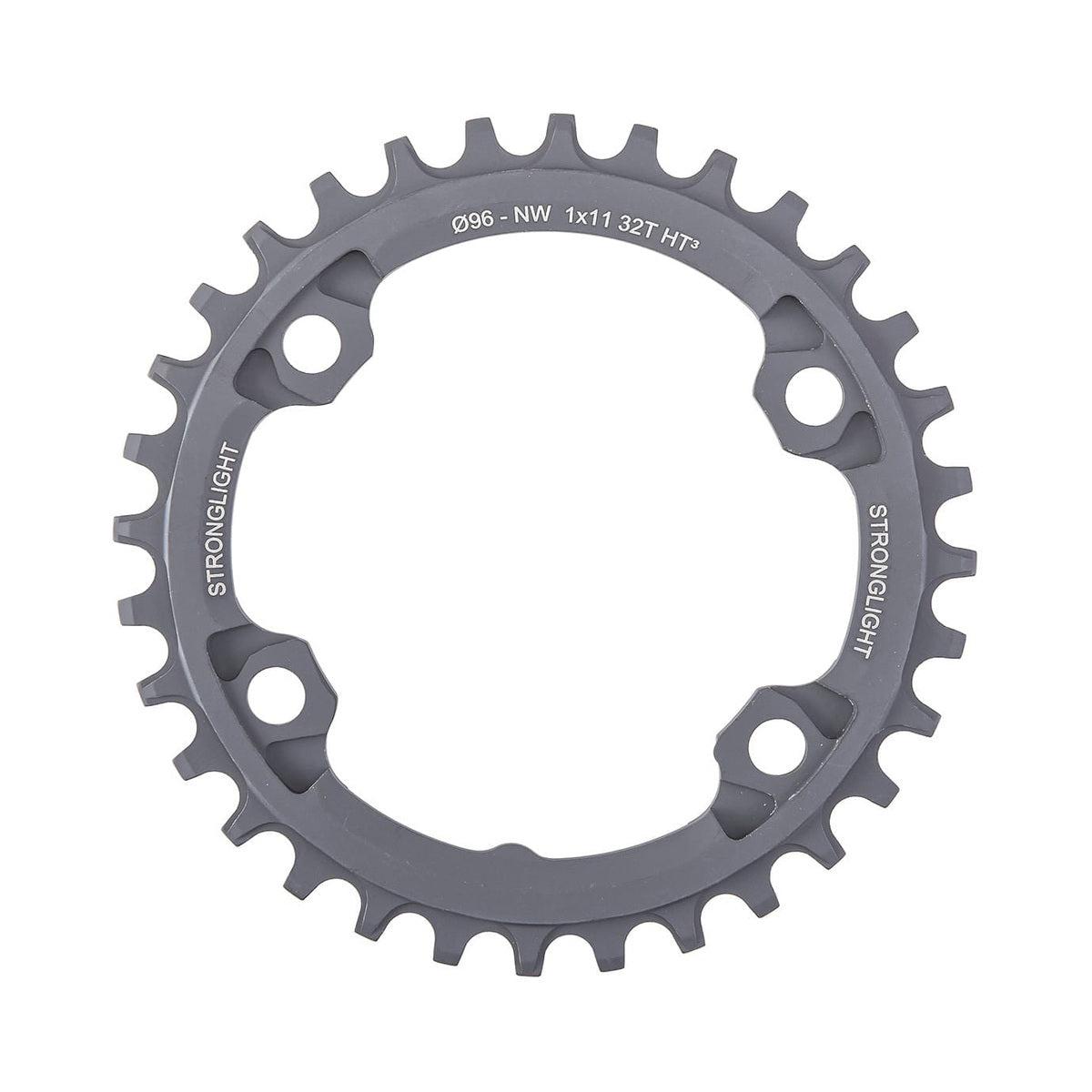 Enkel kettingblad STRONGLIGHT HT3 NARROW WIDE Shimano XTR M9000/M9020/XT M8000 11 versnellingen 4 boutgaten 96 mm — kettingblad op witte achtergrond