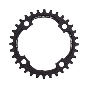Enkel kettingblad STRONGLIGHT aluminium 7075 NARROW WIDE Sram X01 11 versnellingen 4 boutgaten 104 mm — kettingblad op witte achtergrond