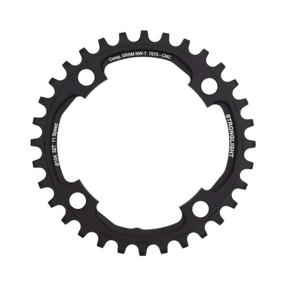 Enkel kettingblad STRONGLIGHT aluminium 7075 NARROW WIDE Sram X01 11 versnellingen 4 boutgaten 104 mm — kettingblad op witte achtergrond