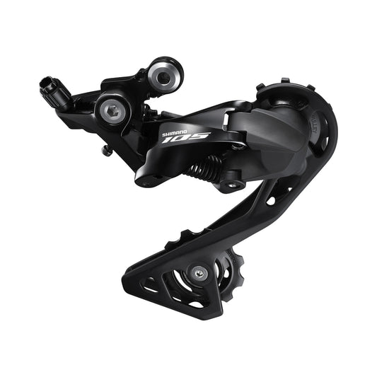 SHIMANO 105 R7000-GS achterderailleur 11-speed met middellange kooi, zwart – productweergave op witte achtergrond