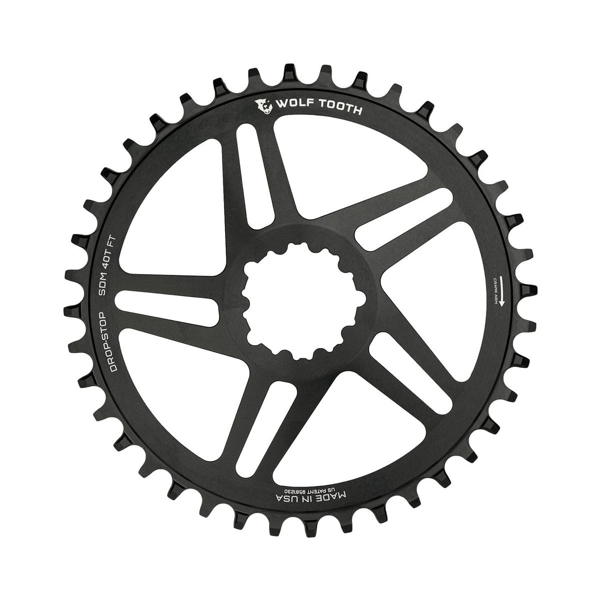 Plateau Mono WOLF TOOTH 10/11/12V Sram Direct Mount Offset 6mm Noir — vue du plateau sur fond blanc