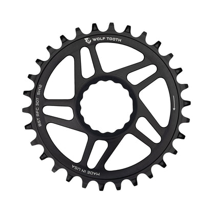 Plateau Mono WOLF TOOTH BOOST 12V Raceface CINCH Shimano Direct Mount Offset 3mm Noir — vue du plateau sur fond blanc