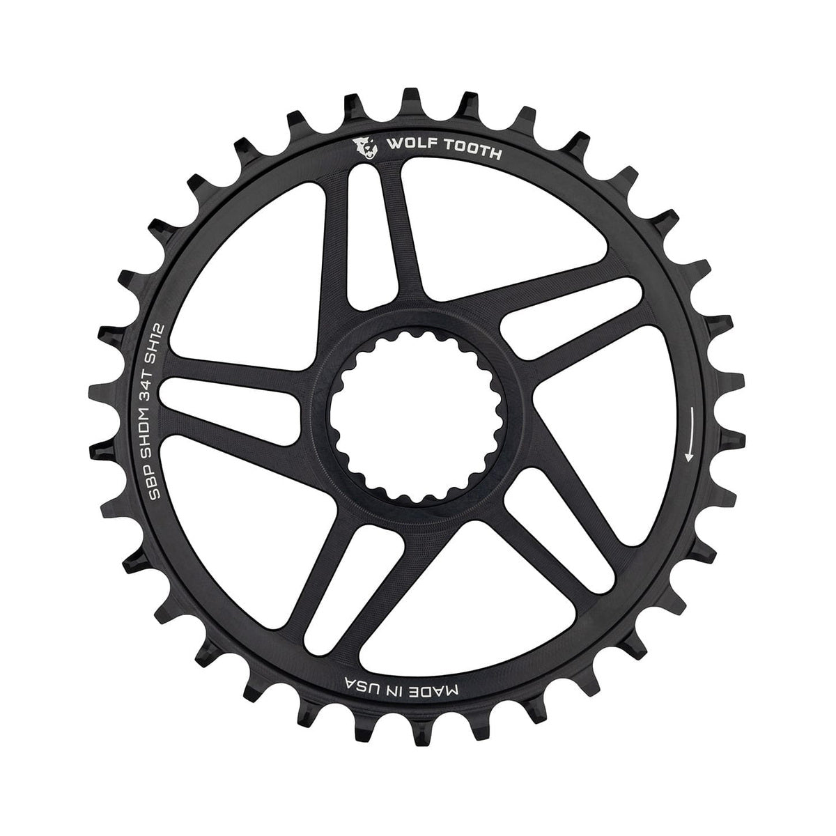 Enkel kettingblad WOLF TOOTH BOOST 12 versnellingen Shimano Direct Mount offset 3 mm zwart — kettingblad op witte achtergrond