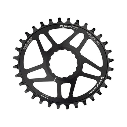 Ovaal enkel kettingblad WOLF TOOTH BOOST ELLIPTICAL 9/10/11/12 versnellingen Raceface CINCH Direct Mount offset 3 mm zwart — kettingblad op witte achtergrond