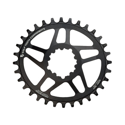 Ovaal enkel kettingblad WOLF TOOTH ELLIPTICAL 10/11/12 versnellingen Sram Direct Mount offset 6 mm zwart — kettingblad op witte achtergrond