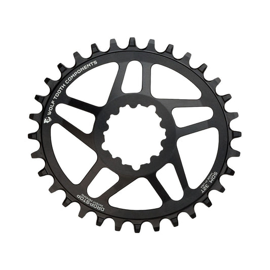 Ovaal enkel kettingblad WOLF TOOTH ELLIPTICAL 10/11/12 versnellingen Sram Direct Mount offset 6 mm zwart — kettingblad op witte achtergrond