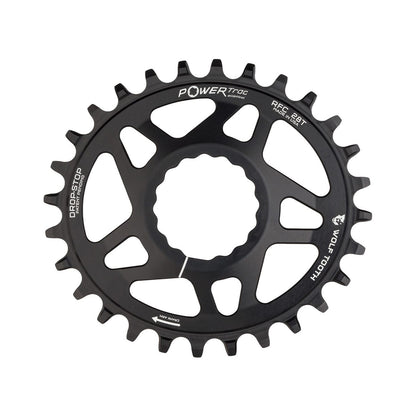 Ovaal enkel kettingblad WOLF TOOTH ELLIPTICAL 9/10/11/12 versnellingen Raceface CINCH Direct Mount offset 6 mm zwart — kettingblad op witte achtergrond