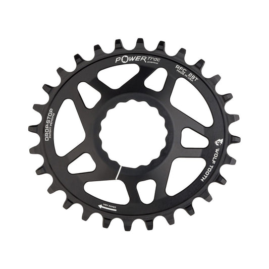 Ovaal enkel kettingblad WOLF TOOTH ELLIPTICAL 9/10/11/12 versnellingen Raceface CINCH Direct Mount offset 6 mm zwart — kettingblad op witte achtergrond