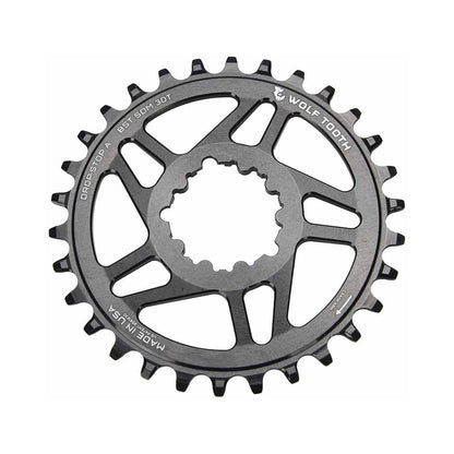 Enkel kettingblad WOLF TOOTH BOOST 10/11/12 versnellingen Sram Direct Mount offset 3 mm zwart — kettingblad op witte achtergrond