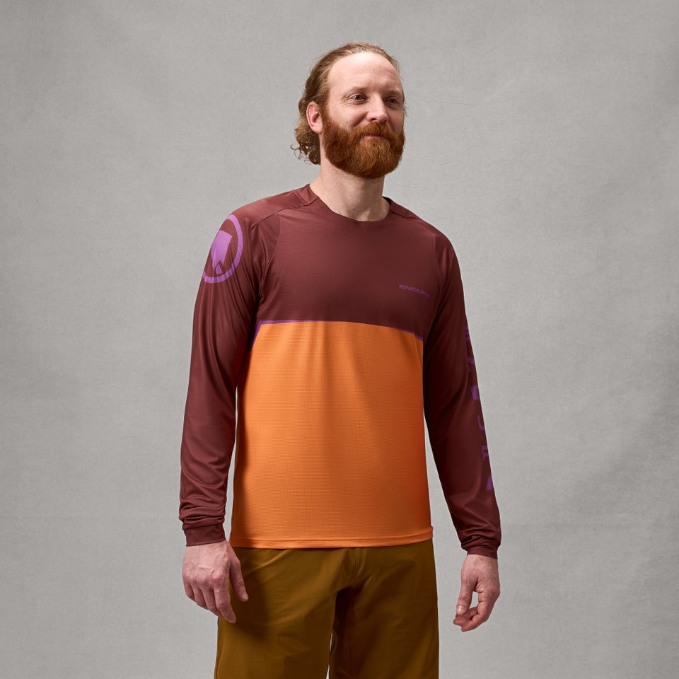 ENDURA SINGLETRACK CORE PRINTED Lange Mouw Eind Oranje MTB Trui