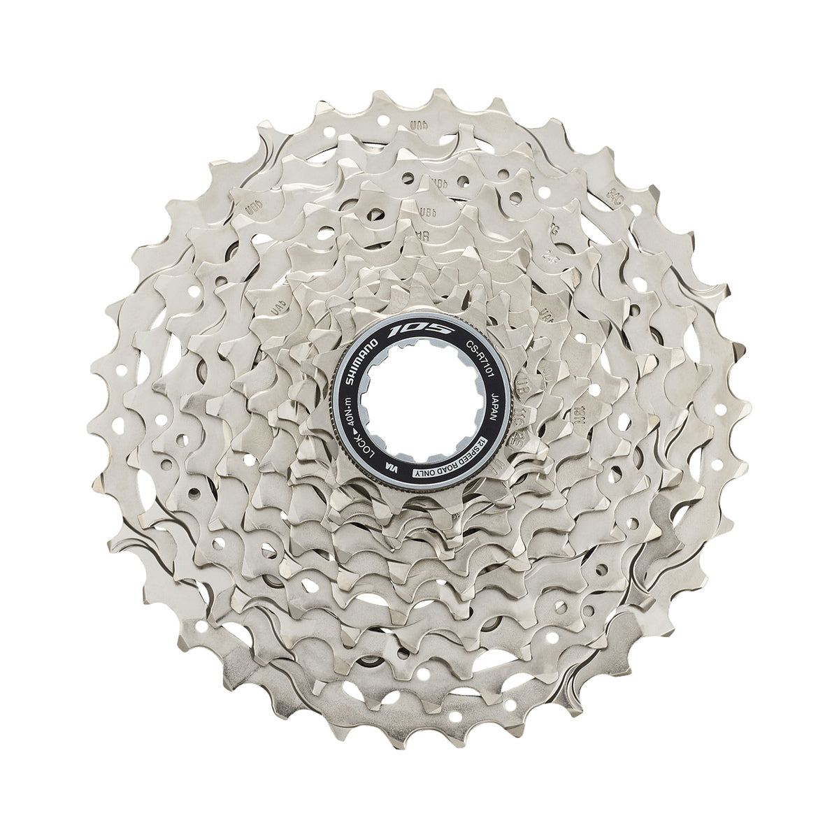 SHIMANO 105 CS-R7101 cassette met 12 versnellingen – hoofdfoto op witte achtergrond