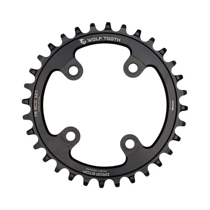 Enkel kettingblad WOLF TOOTH 76 BCD 10/11/12 versnellingen Sram XX1/Specialized STOUT 4 boutgaten 76 mm zwart — kettingblad op witte achtergrond
