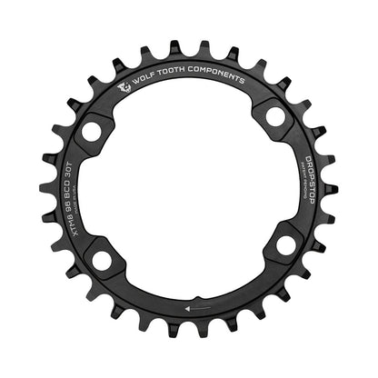 Enkel kettingblad WOLF TOOTH 96 BCD 11 versnellingen Shimano XT M8000/SLX M7000 4 boutgaten 96 mm zwart — kettingblad op witte achtergrond