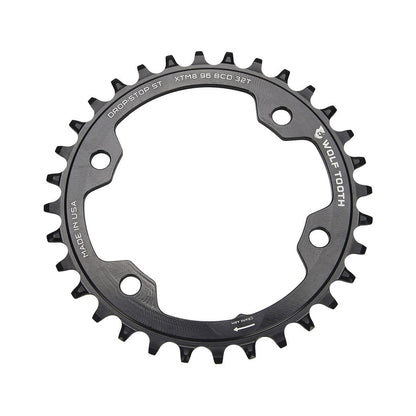 Plateau Mono WOLF TOOTH 96 BCD 12V Shimano 4 Trous 96mm Noir — vue du plateau sur fond blanc