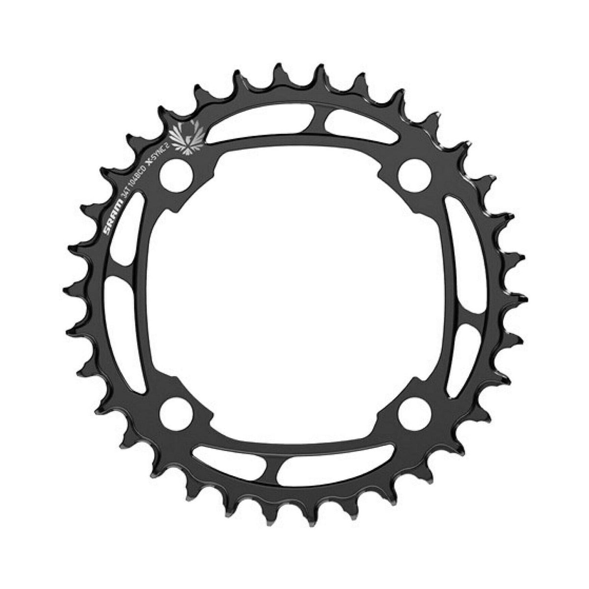 Enkel kettingblad SRAM EAGLE X-SYNC2 12-speed, staal, 4-gats, 104 mm — aanzicht van het kettingblad tegen een witte achtergrond