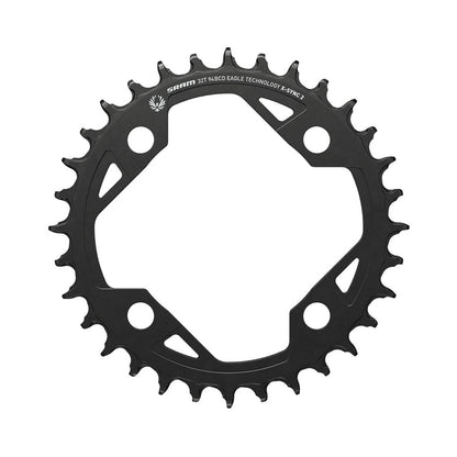 Enkel kettingblad SRAM X-SYNC 2 94BCD EAGLE EMTB 12-speed, 4-gats, 94 mm — aanzicht van het kettingblad tegen een witte achtergrond