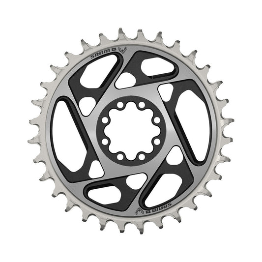Enkel kettingblad SRAM XX-SL T-TYPE EAGLE BOOST 12-speed Direct Mount, offset 0 mm, zwart/zilver — aanzicht van het kettingblad tegen een witte achtergrond
