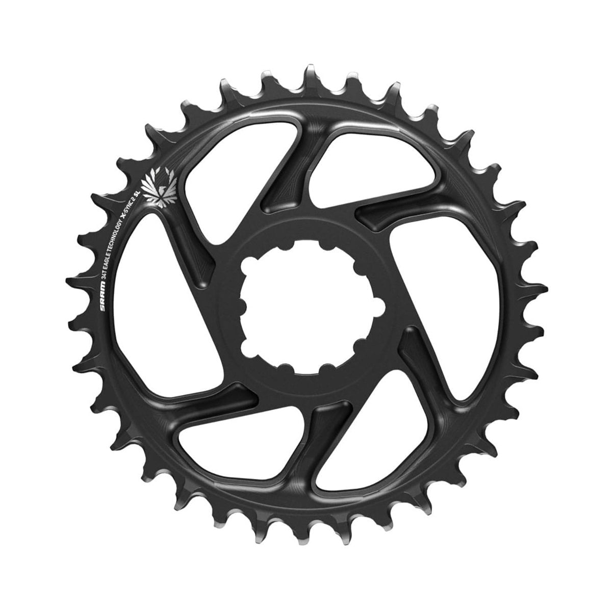 Enkel kettingblad SRAM EAGLE X-SYNC 2 SL 12-speed Direct Mount, offset 6 mm, zwart — kettingblad op witte achtergrond