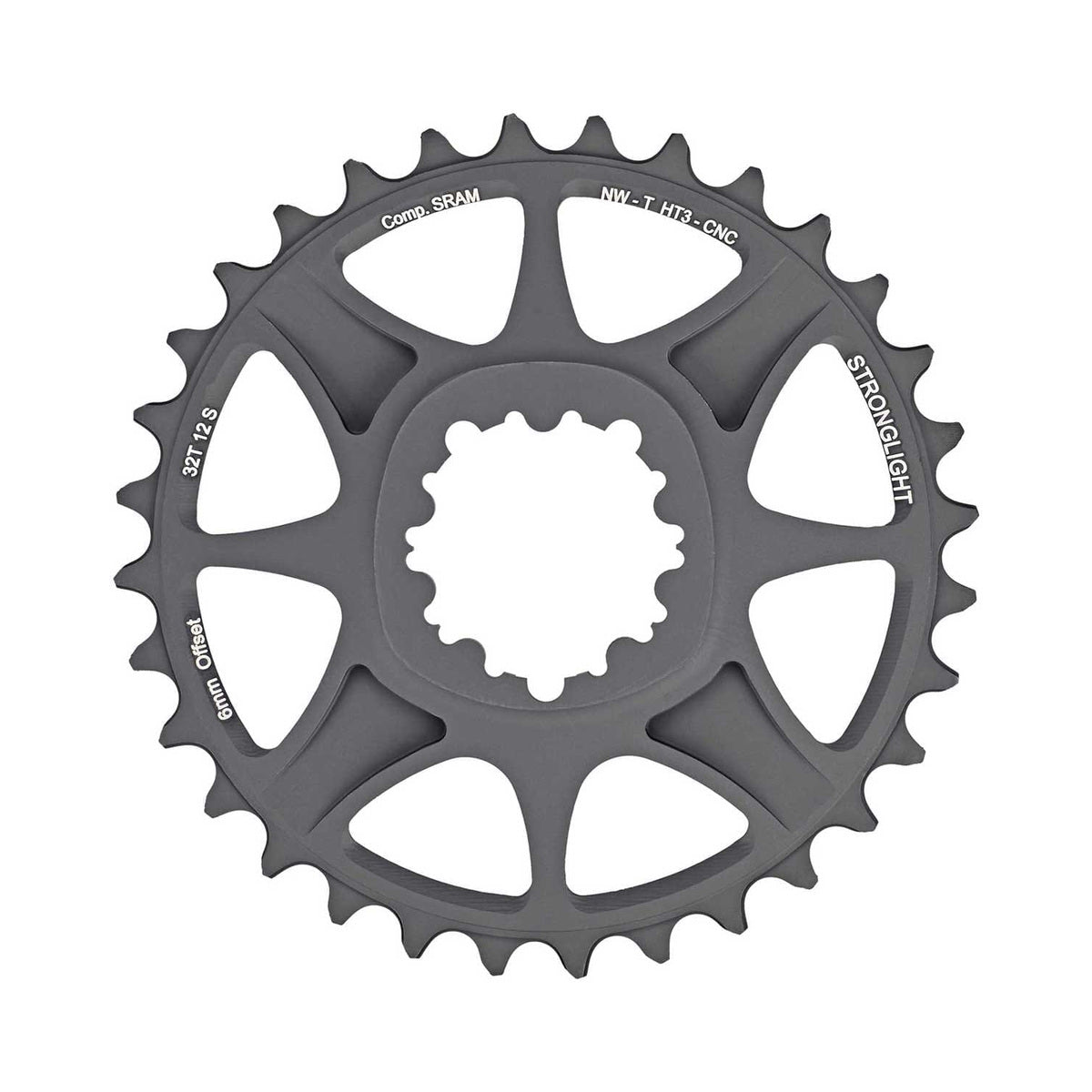 Enkel kettingblad STRONGLIGHT SRAM EAGLE XX1/X01 12-speed HT3 Direct Mount, offset 3 mm, Boost — kettingblad op witte achtergrond