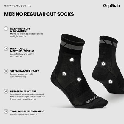Sokken GRIPGRAB MERINO REGALAR Zwart (x3)