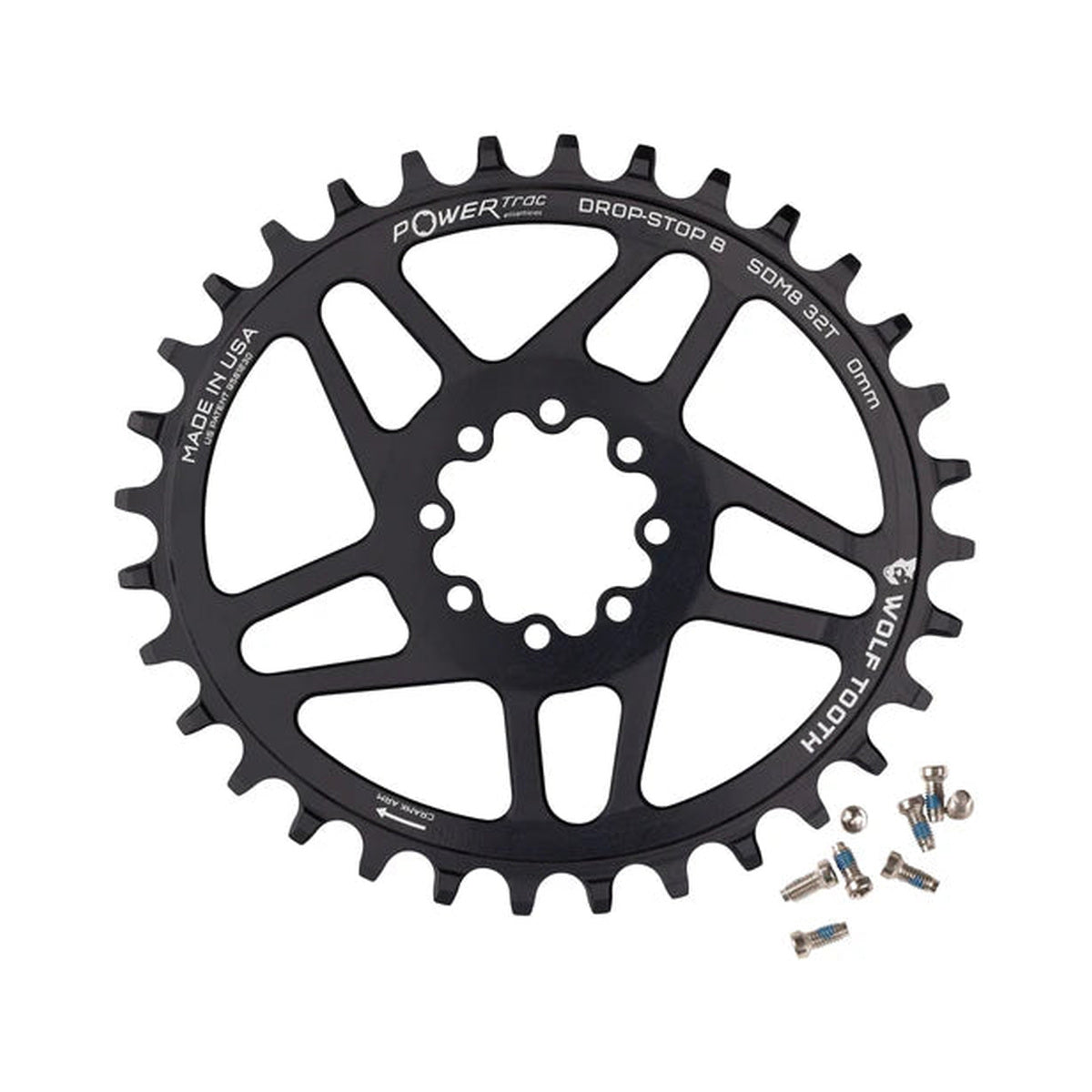 Ovaal enkel kettingblad WOLF TOOTH 12-speed SRAM Direct Mount, 8 bouten, offset 3 mm — kettingblad op witte achtergrond