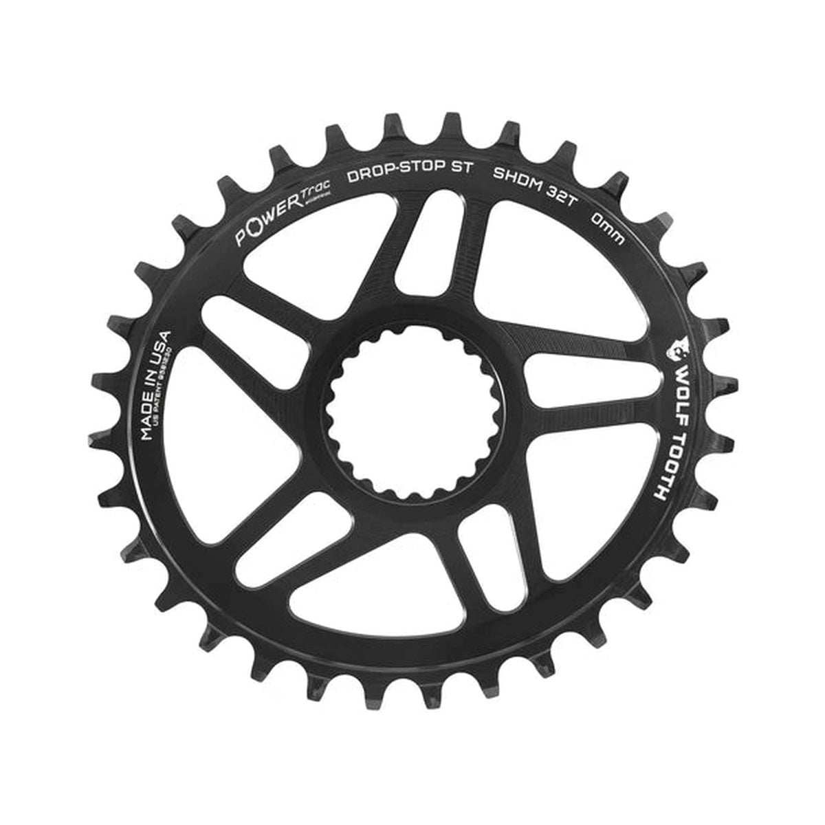 Ovaal enkel kettingblad WOLF TOOTH 12-speed SHIMANO Direct Mount, offset 0 mm — kettingblad op witte achtergrond