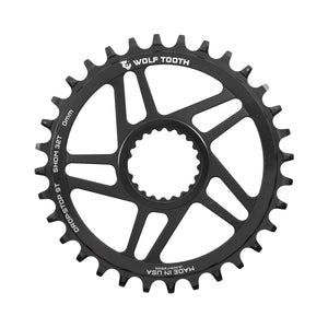Enkel kettingblad WOLF TOOTH 12-speed SHIMANO Direct Mount, offset 0 mm — kettingblad op witte achtergrond