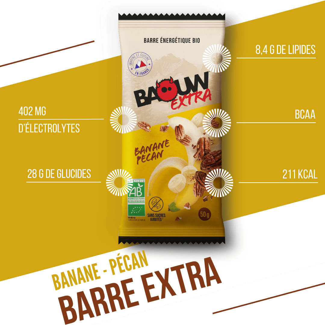 Barre Énergétique BAOUW BIO EXTRA Banane-Pécan (50g)