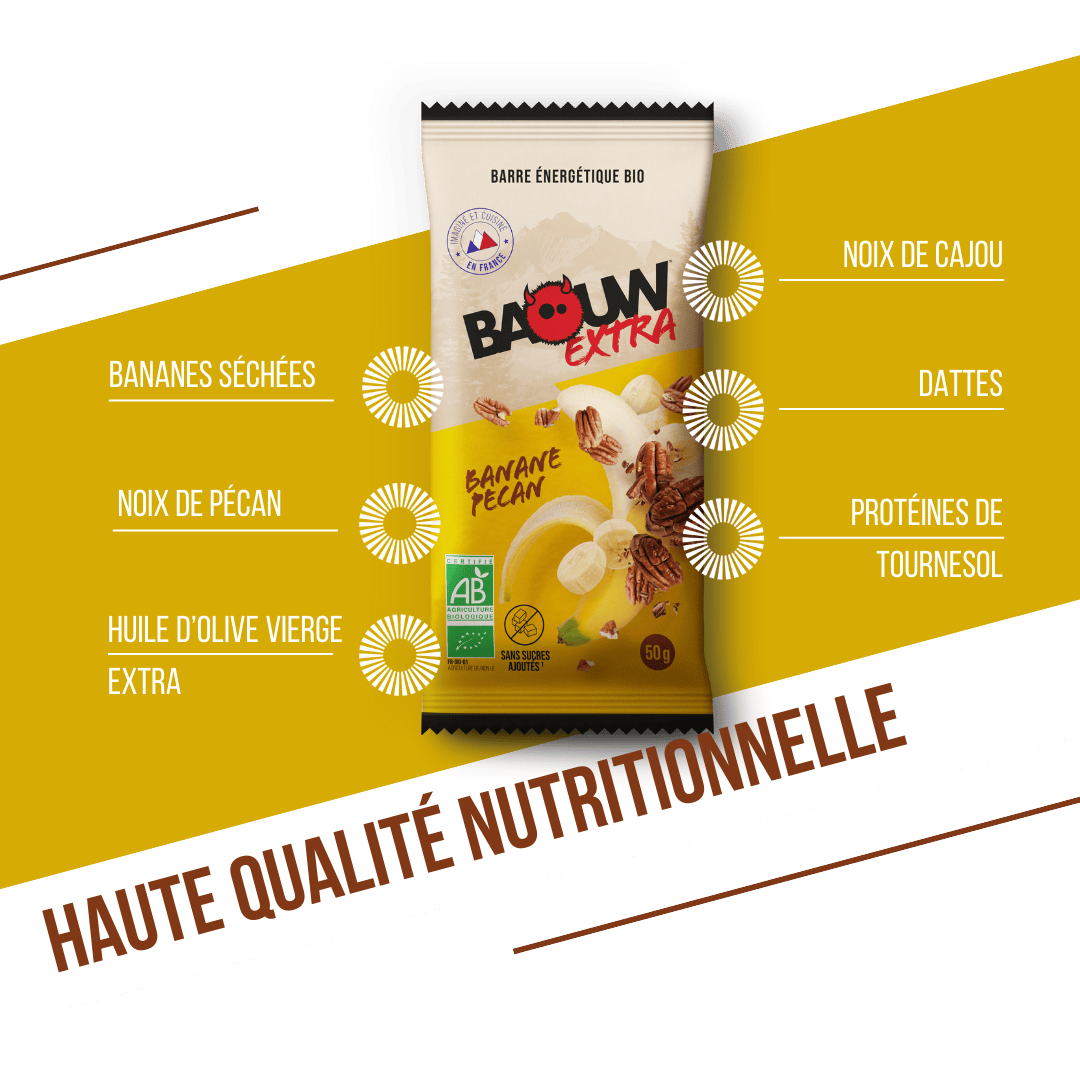 Barre Énergétique BAOUW BIO EXTRA Banane-Pécan (50g)