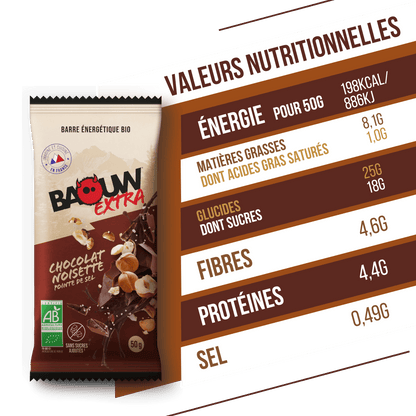 Energiereep BAOUW BIO EXTRA Chocolade-Hazelnoot (50g)