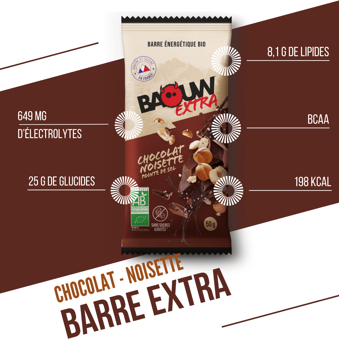 Barre Énergétique BAOUW BIO EXTRA Chocolat-Noisette (50g)