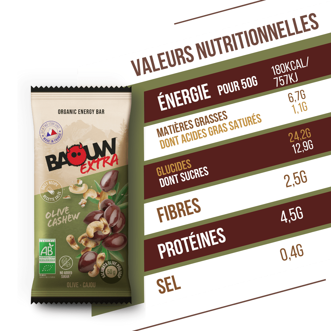 Barre Énergétique BAOUW BIO EXTRA Salé Olive-Cajou (50g)