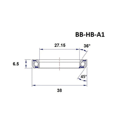 Stuurlager BLACK BEARING A1 1" 36/45° (27,15 x 38 x 6,5 mm)