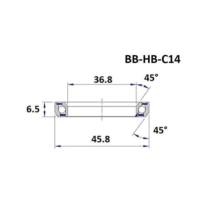 Stuurbuis lager BLACK BEARING C14 45/45° (36,8 x 45,8 x 6,5 mm)