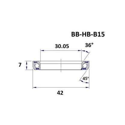 Stuurlager BLACK BEARING B15 1-1/8" 36/45° (30,05 x 42 x 7 mm)