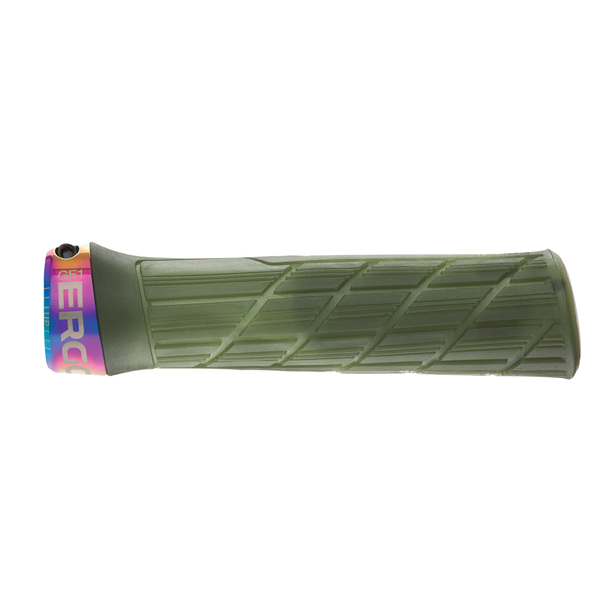 ERGON GE1 EVO Factory Slim handvatten in bevroren mosgroen met Oil Slick-klemringen – detail