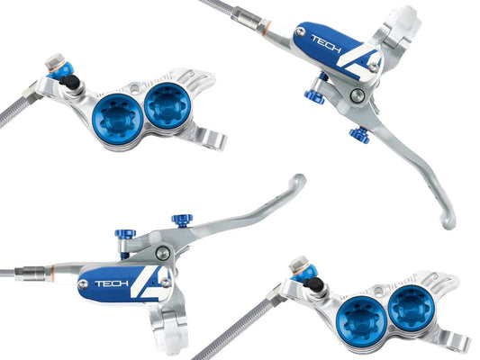 Paar HOPE TECH 4 E4 Luchtvaart remslangen Zilver/Blauw