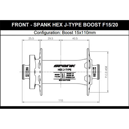 Voornaaf SPANK HEX 15/20 mm Boost Zwart