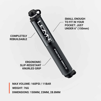 Handpomp LEZYNE POCKET DRIVE HP Zwart