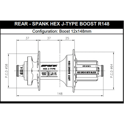 Moyeu Arrière SPANK HEX DRIVE 102T 12x148 mm Boost E-Plus Rouge