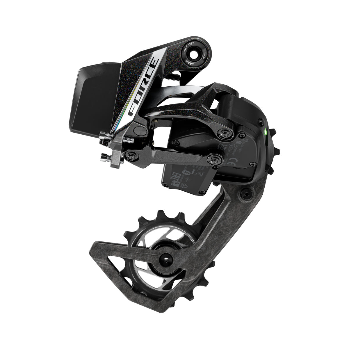 SRAM FORCE AXS E1 achterderailleur, 2x12-speed, maximaal 36 tanden (zonder accu) – product op witte achtergrond