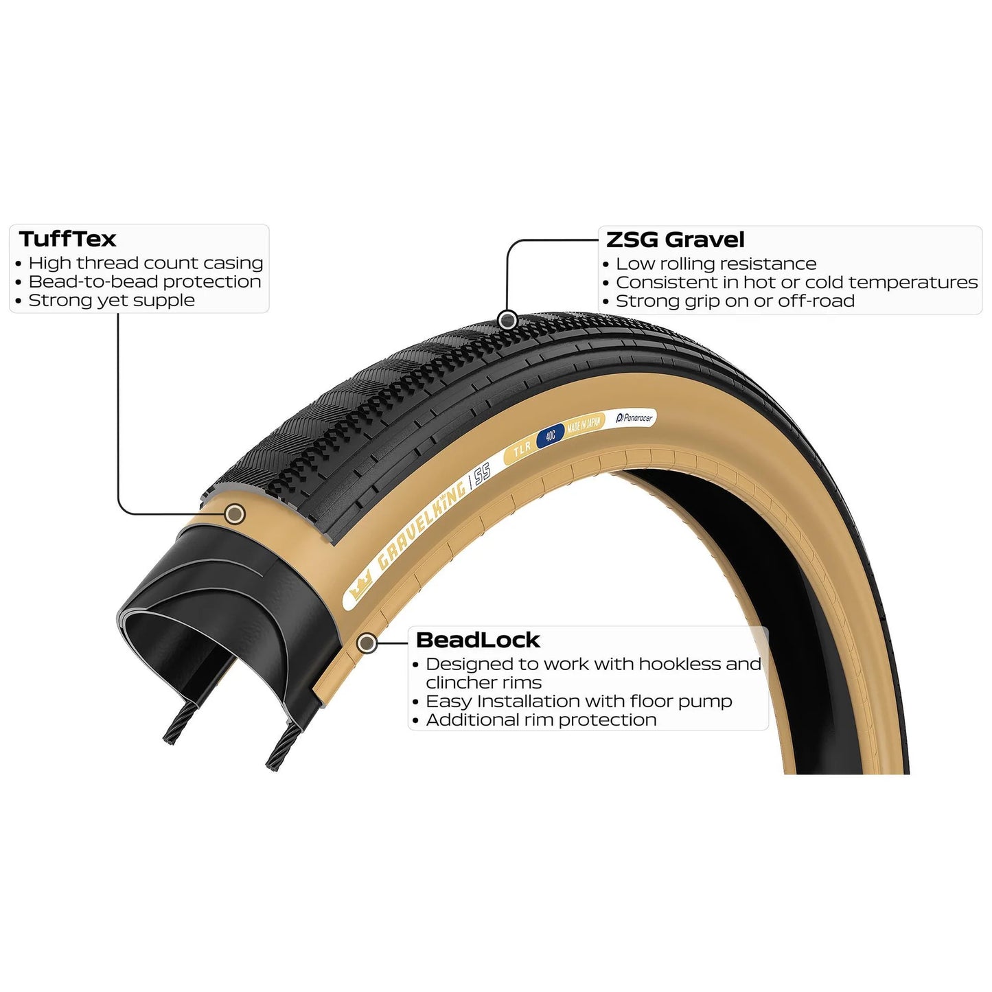 PANARACER GRAVELKING SEMISLICK TLR 700x35c Tubeless voorbereid Beige band