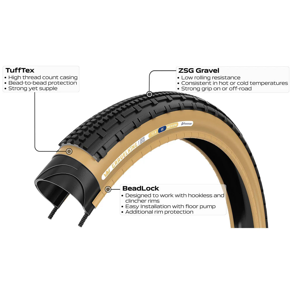 PANARACER GRAVELKING SK TLR 700x40c Tubeless voorbereid Beige band