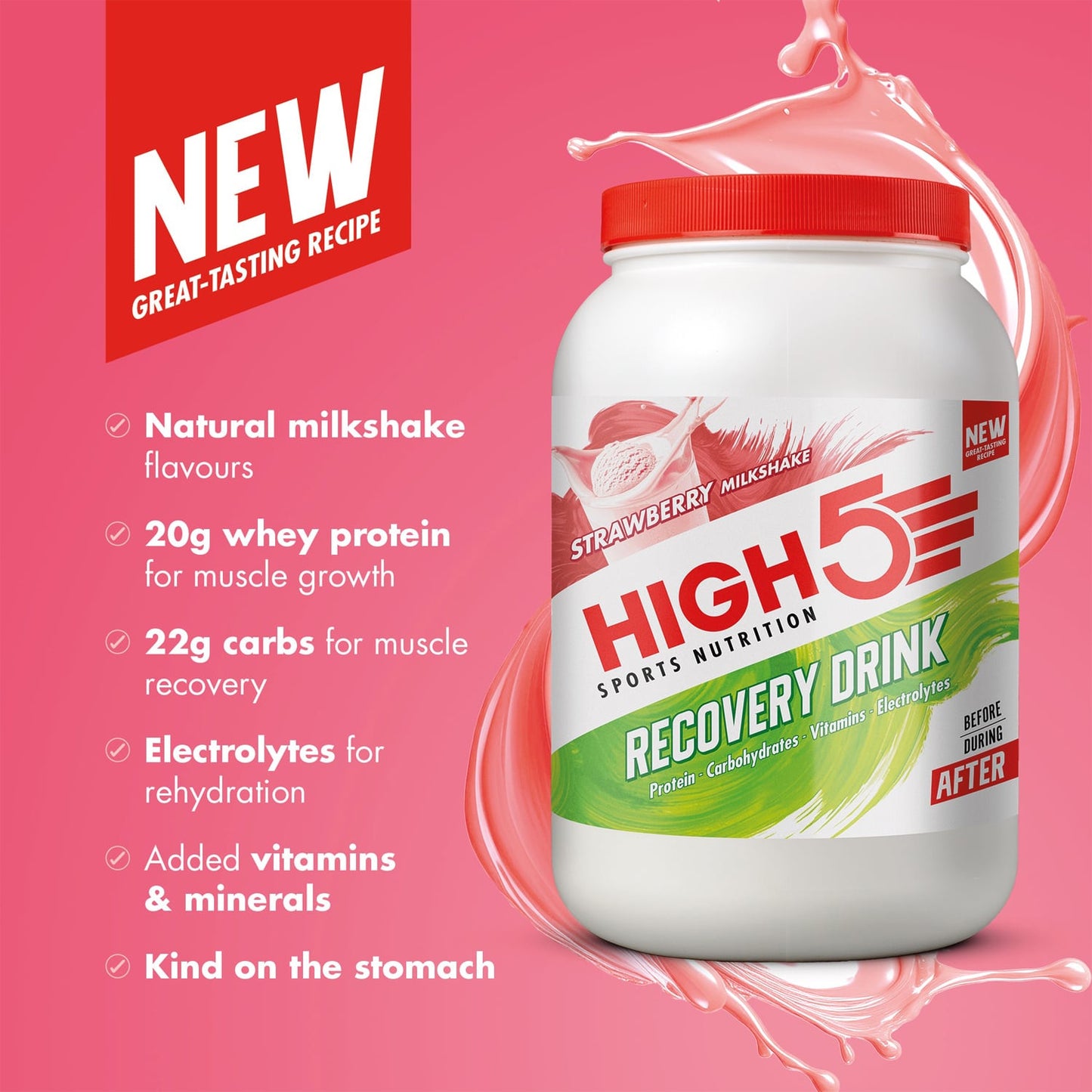 High5 RECOVERY DRINK (1.6kg) Aardbei Milkshake
