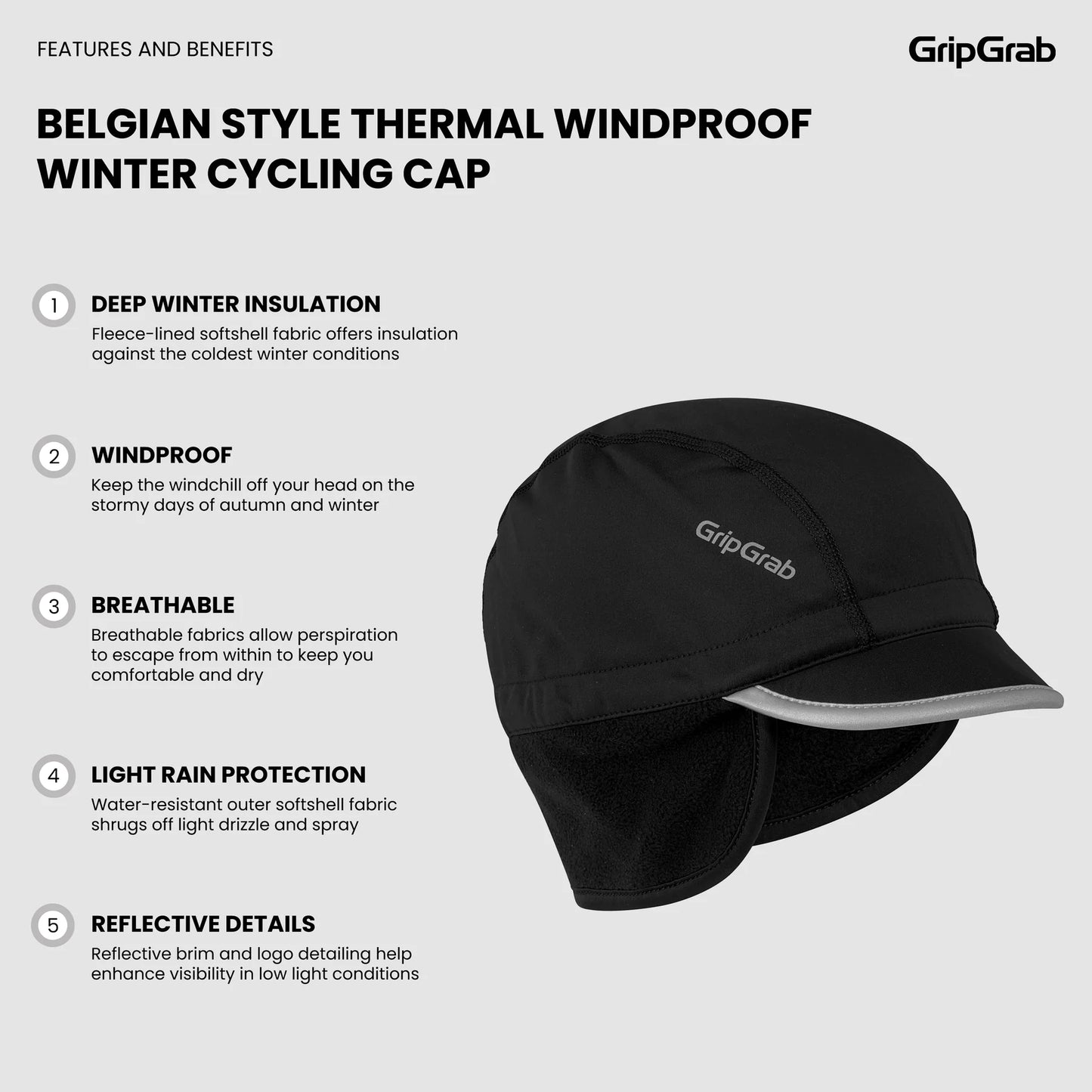 GRIPGRAB BELGISCHE STIJL THERMISCHE WINDPROOF WINTERMuts Zwart