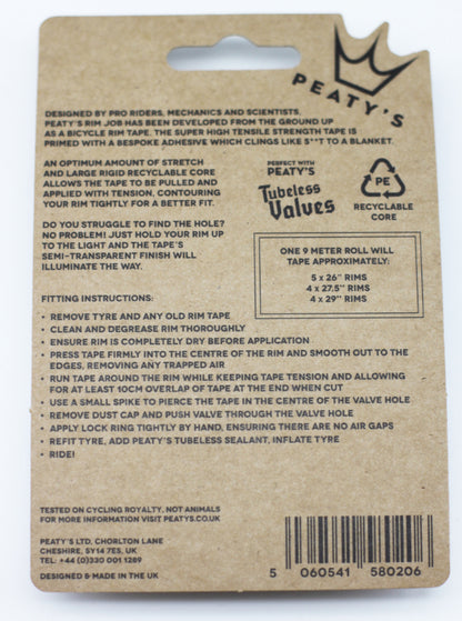Tubeless Velglint Zelfklevend PEATY'S RIMJOB (9 m)